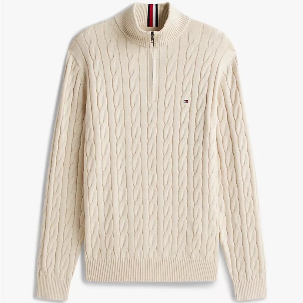 New! Tommy Hilfiger Men's Cream Cable Knit Sweater Size M - Picture 4 of 4